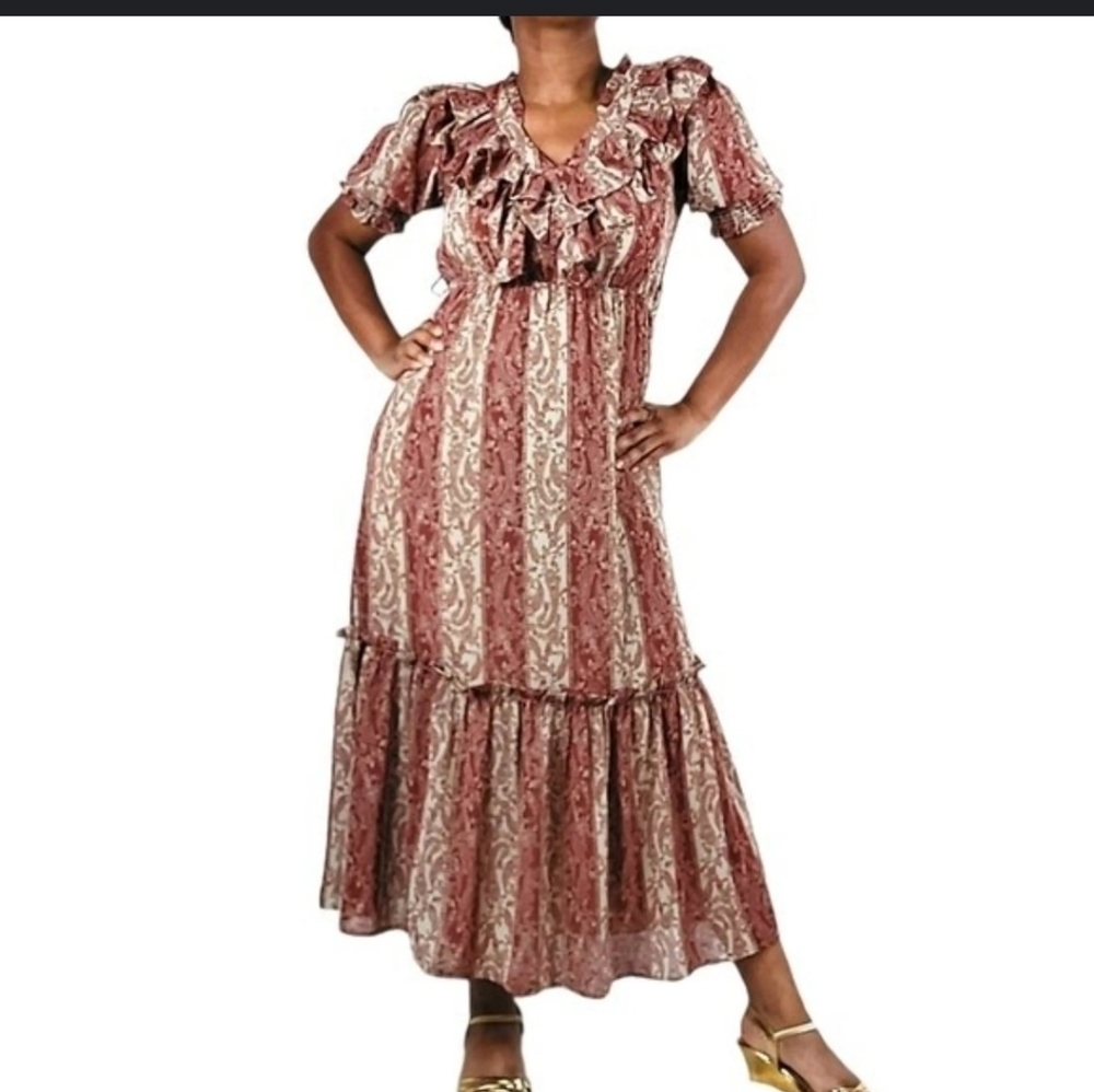 Moon River Paisley Vneck Belted Maxidress Size Small